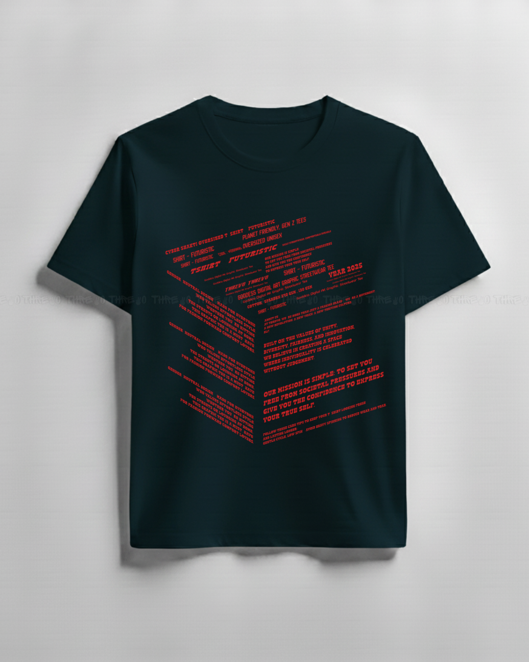 Futuristic Typography Graphic T-Shirt – Unisex Crew Neck Streetwear Tee with Red Tech Print