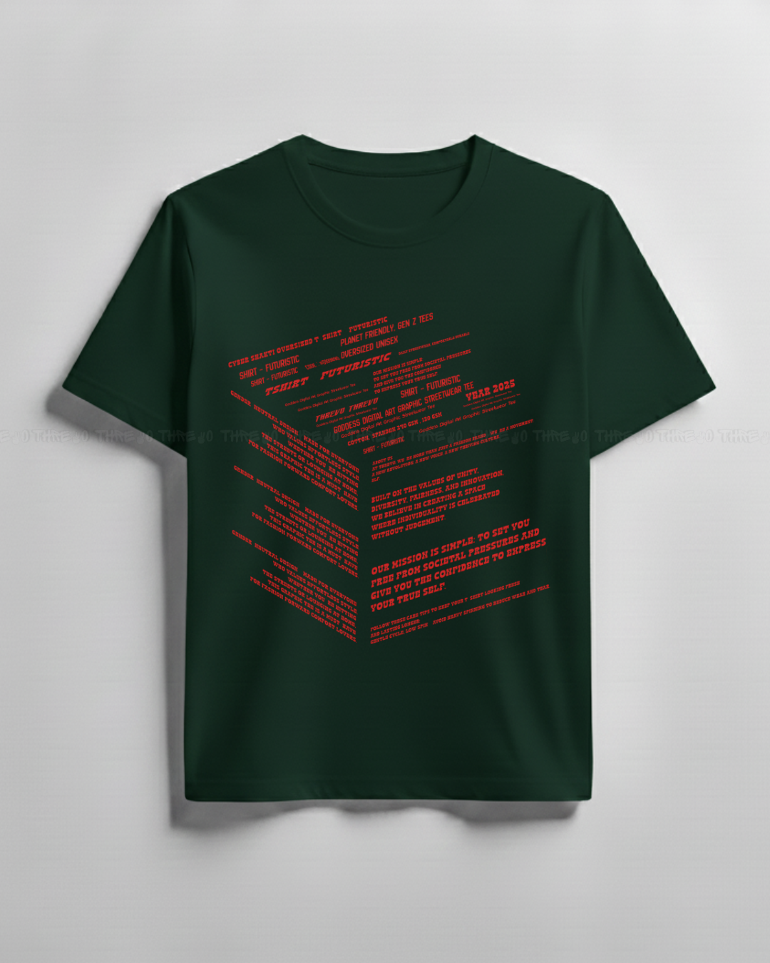 Futuristic Typography Graphic T-Shirt – Unisex Crew Neck Streetwear Tee with Red Tech Print
