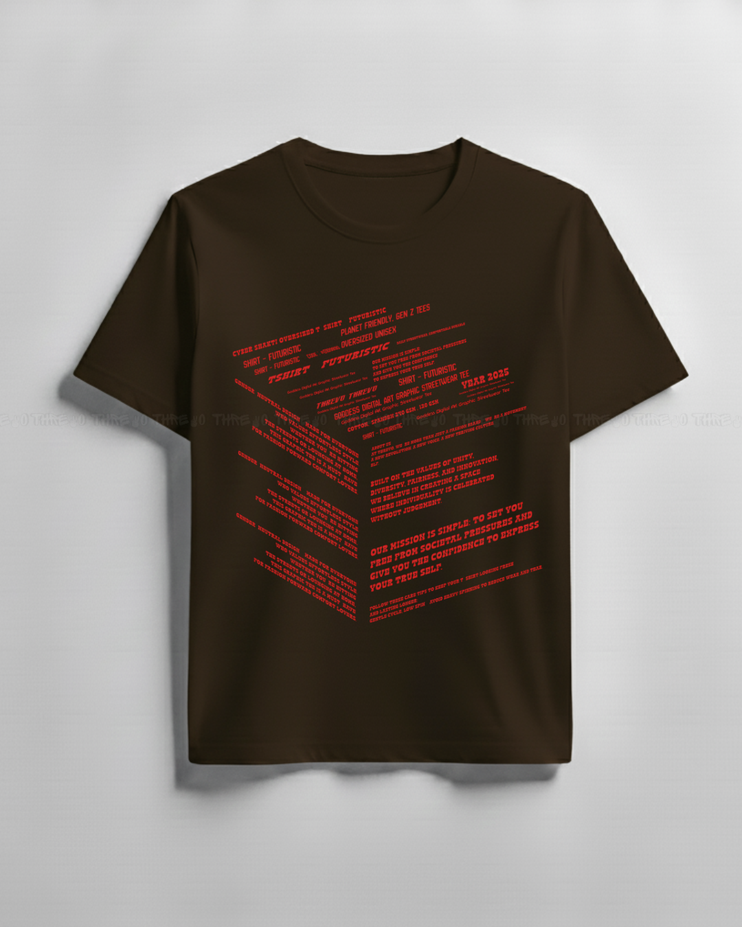 Futuristic Typography Graphic T-Shirt – Unisex Crew Neck Streetwear Tee with Red Tech Print
