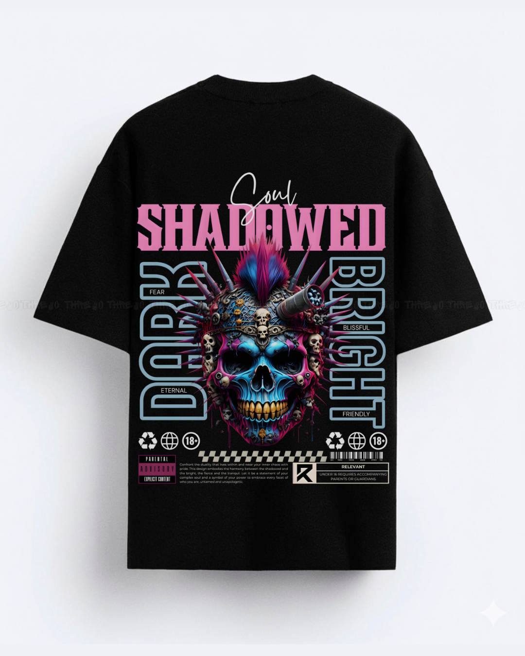 Shadowed Soul Skull Graphic T‑Shirt | Neon Cyberpunk Punk Rock Streetwear | Unisex Oversized Dark vs Bright Design
