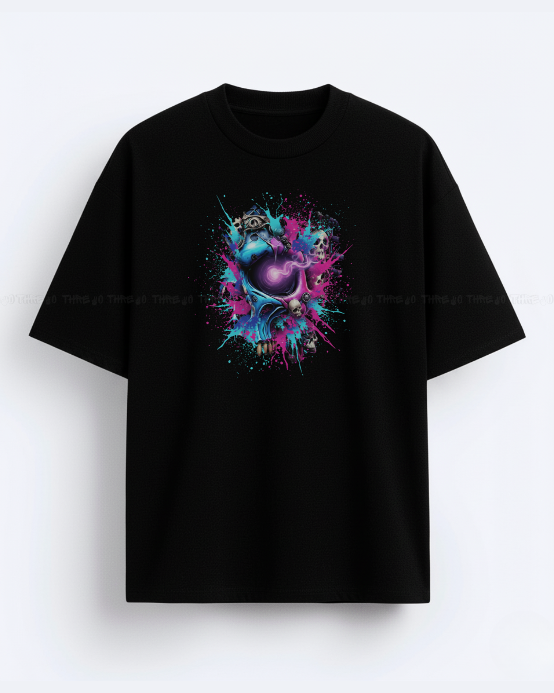 Shadowed Soul Skull Graphic T‑Shirt | Neon Cyberpunk Punk Rock Streetwear | Unisex Oversized Dark vs Bright Design