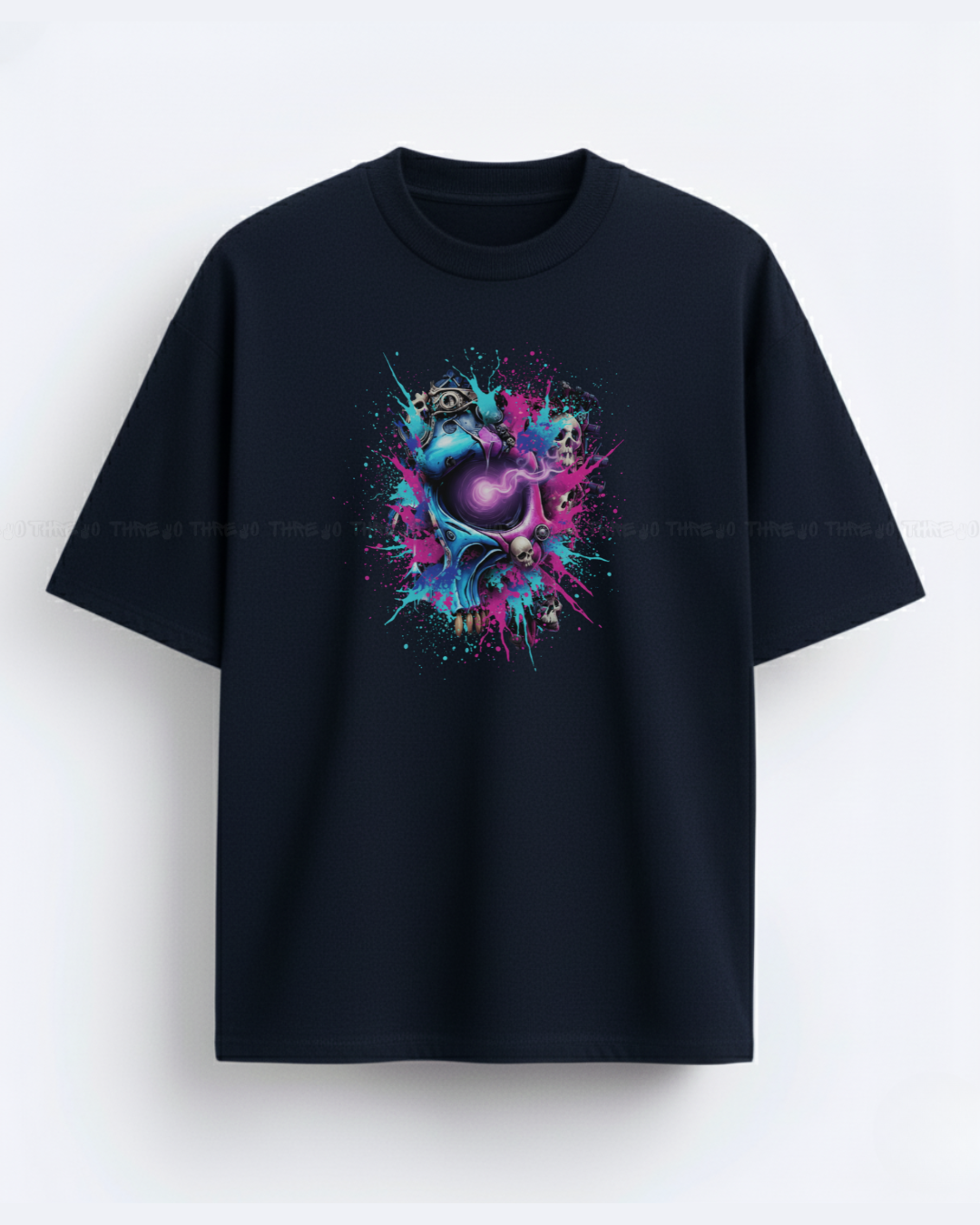 Shadowed Soul Skull Graphic T‑Shirt | Neon Cyberpunk Punk Rock Streetwear | Unisex Oversized Dark vs Bright Design