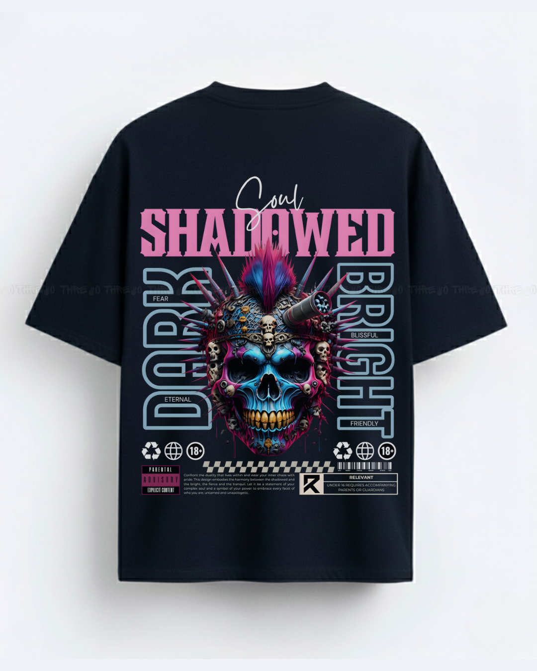 Shadowed Soul Skull Graphic T‑Shirt | Neon Cyberpunk Punk Rock Streetwear | Unisex Oversized Dark vs Bright Design
