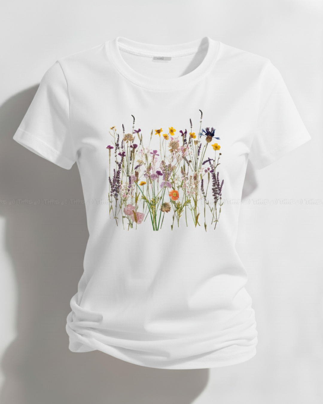 Wildflower Garden Women’s Crew Neck T-Shirt – Botanical Floral Print Cotton Tee