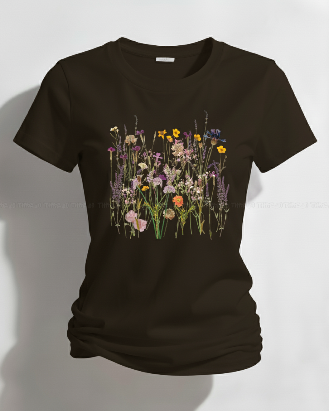 Wildflower Garden Women’s Crew Neck T-Shirt – Botanical Floral Print Cotton Tee