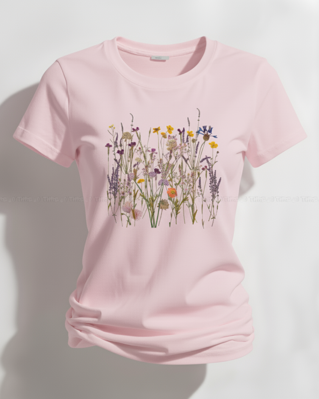 Wildflower Garden Women’s Crew Neck T-Shirt – Botanical Floral Print Cotton Tee