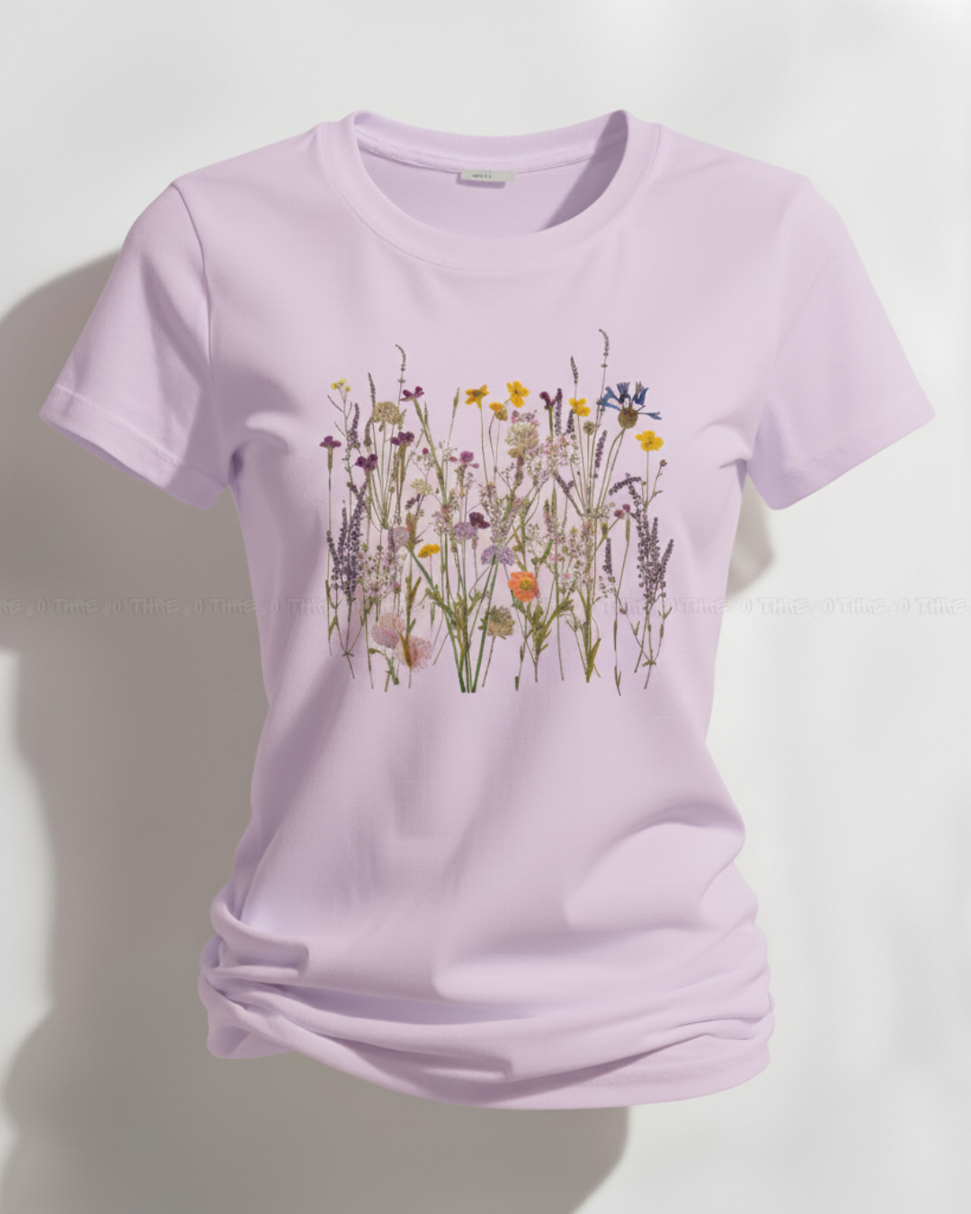 Wildflower Garden Women’s Crew Neck T-Shirt – Botanical Floral Print Cotton Tee