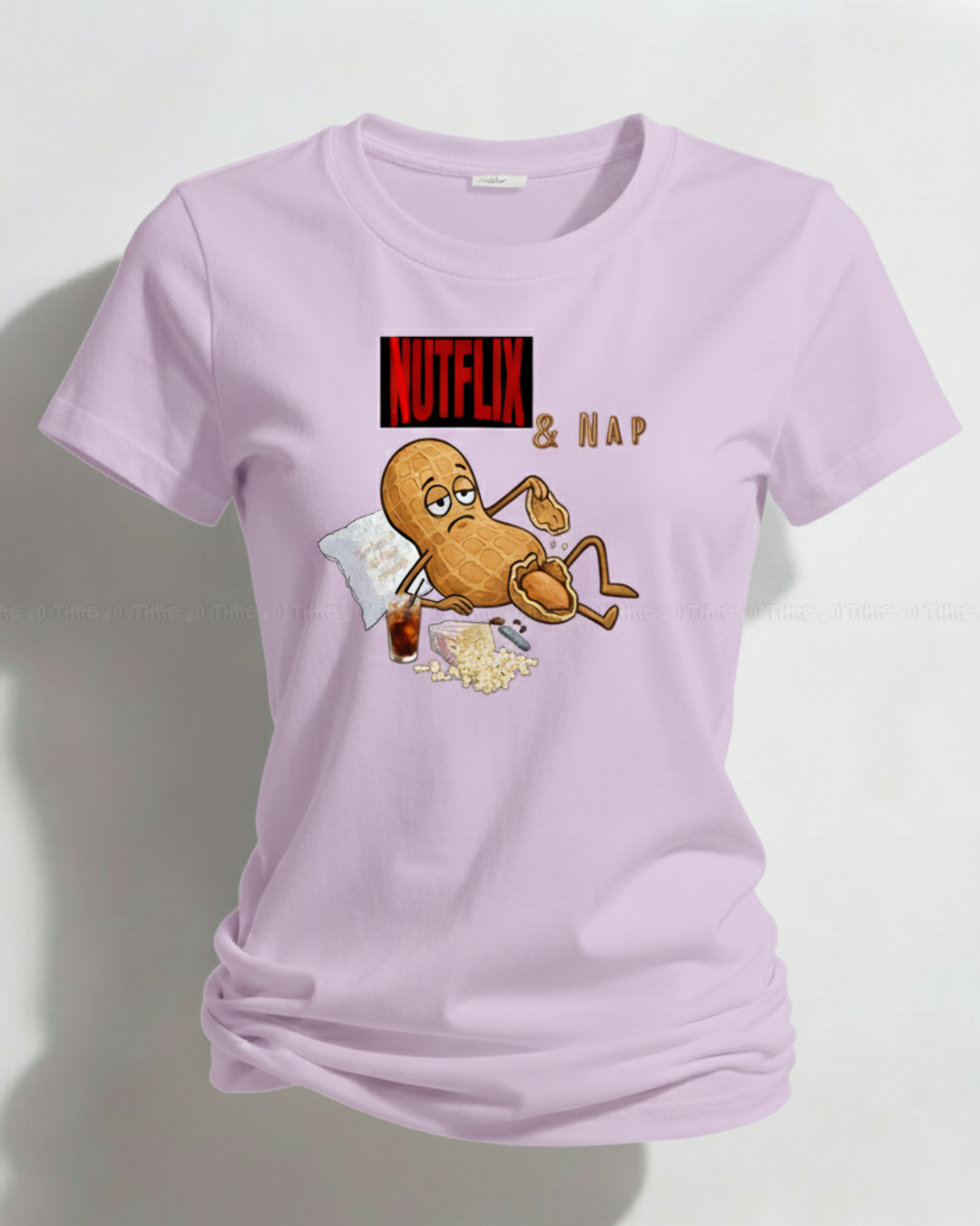 Nutflix & Nap Women’s Classic Crew Neck T-Shirt – Funny Cartoon Graphic Cotton Tee for Relaxed Casual Style