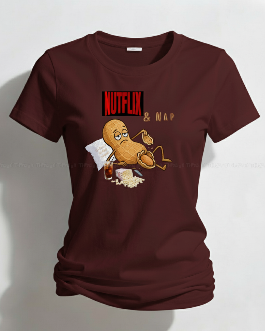 Nutflix & Nap Women’s Classic Crew Neck T-Shirt – Funny Cartoon Graphic Cotton Tee for Relaxed Casual Style