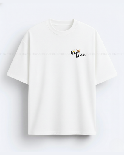 Bee Free Women’s Oversized T-Shirt – Minimal Graphic Tee with Cute Bee Print & Positive Vibes