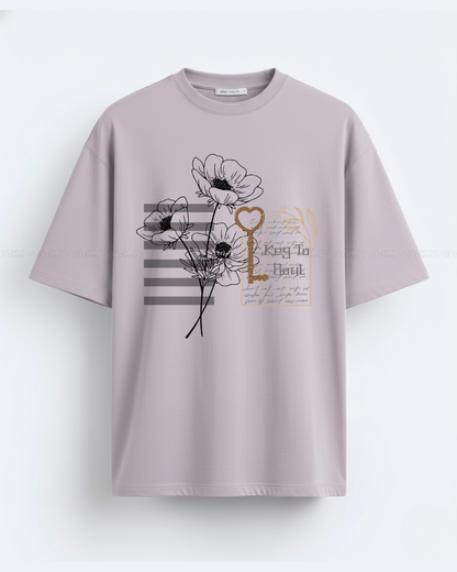 Key to My Heart Oversized T-Shirt – Floral Graphic Women’s Casual Tee