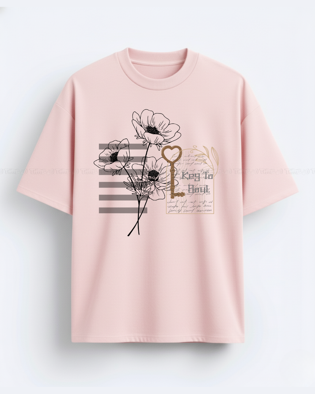 Key to My Heart Oversized T-Shirt – Floral Graphic Women’s Casual Tee