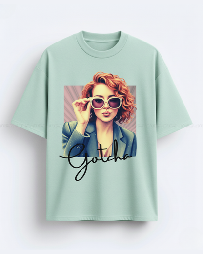 Gotcha Oversized T-Shirt for Women – Trendy Retro Portrait Tee