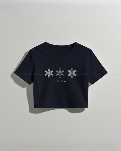 Let It Snow Women’s Crop Top – Winter Snowflake Graphic Tee