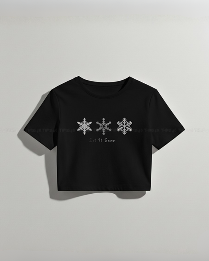 Let It Snow Women’s Crop Top – Winter Snowflake Graphic Tee