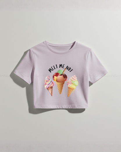 Melt Me Not Ice Cream Graphic Crop Top for Women – Cute Summer Aesthetic Tee