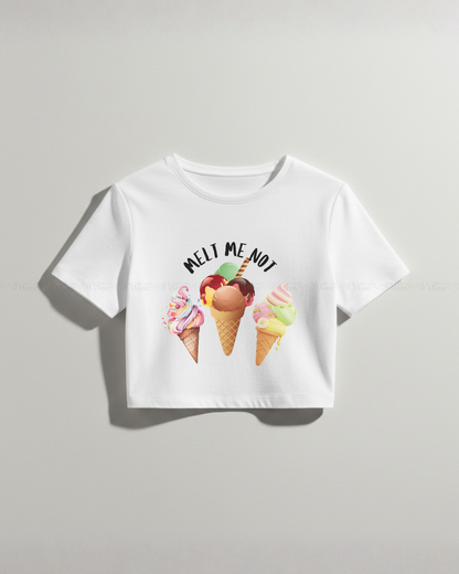 Melt Me Not Ice Cream Graphic Crop Top for Women – Cute Summer Aesthetic Tee