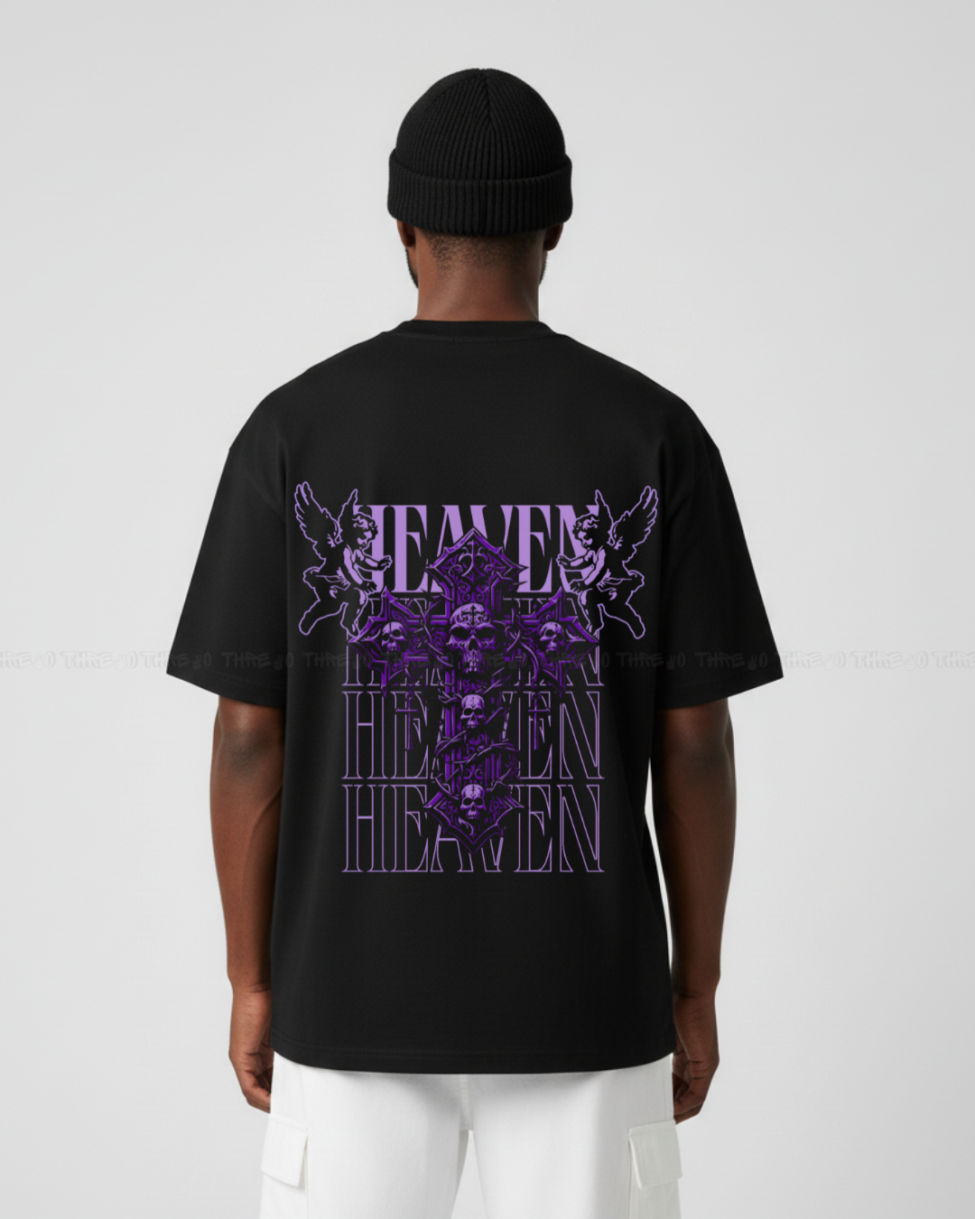 HEAVEN Oversized T-Shirt – Gothic Skull & Angel Graphic Tee | Dark Streetwear Vintage Aesthetic | Edgy Typography Unisex Shirt for Men & Women