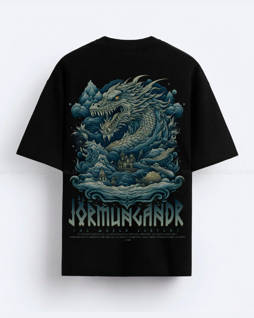Jörmungandr Oversized T-Shirt – Norse Mythology World Serpent Graphic Tee | Viking Dragon Ocean God Design | Dark Streetwear Vintage Aesthetic Shirt