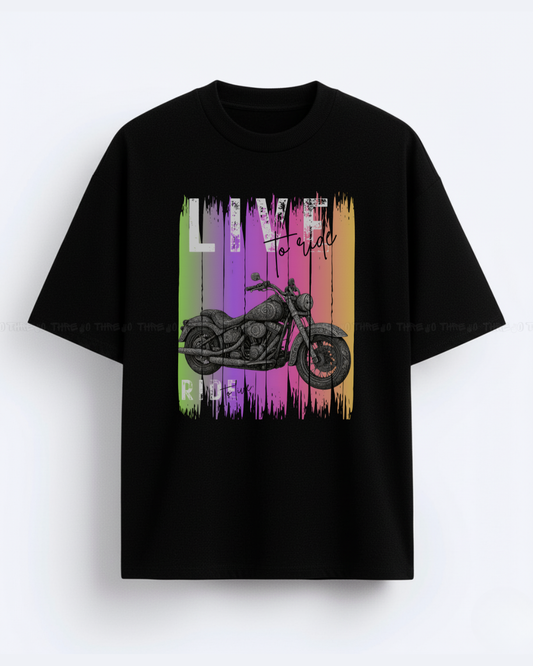 Live to Ride Oversized T-Shirt – Vintage Biker Graphic Tee | Bold Rider Inspired Oversized Shirt