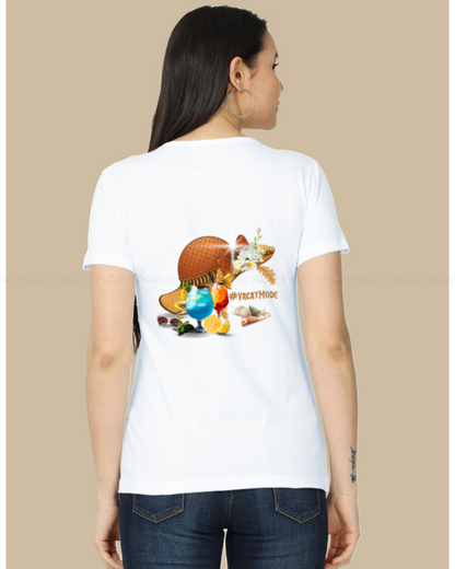 VacayMode Women’s Classic Crew Neck T-Shirt – Fun Tropical Cartoon Graphic Cotton Tee for Vacation Vibes & Relaxed Style