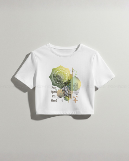 Women’s Boho Mandala Crop Top – Free Spirit Graphic Tee, Floral Abstract Design, Trendy Pink Streetwear, Casual Summer Style