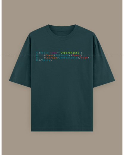 Cyber Shakti Oversized T-Shirt – Futuristic Goddess Digital Art Graphic Streetwear Tee