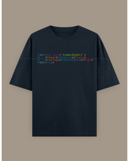 Cyber Shakti Oversized T-Shirt – Futuristic Goddess Digital Art Graphic Streetwear Tee