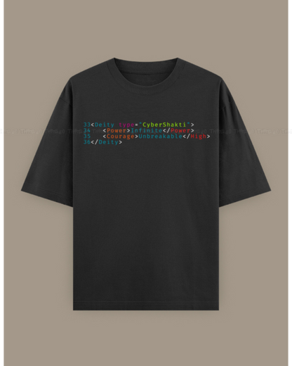 Cyber Shakti Oversized T-Shirt – Futuristic Goddess Digital Art Graphic Streetwear Tee
