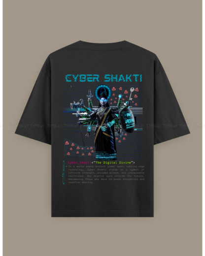 Cyber Shakti Oversized T-Shirt – Futuristic Goddess Digital Art Graphic Streetwear Tee