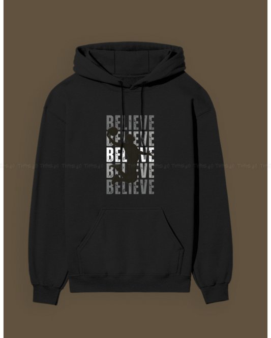 Unisex Basketball Hoodie – Believe Graphic Hooded Sweatshirt for Athletes & Sports Fans – Comfortable Streetwear Pullover
