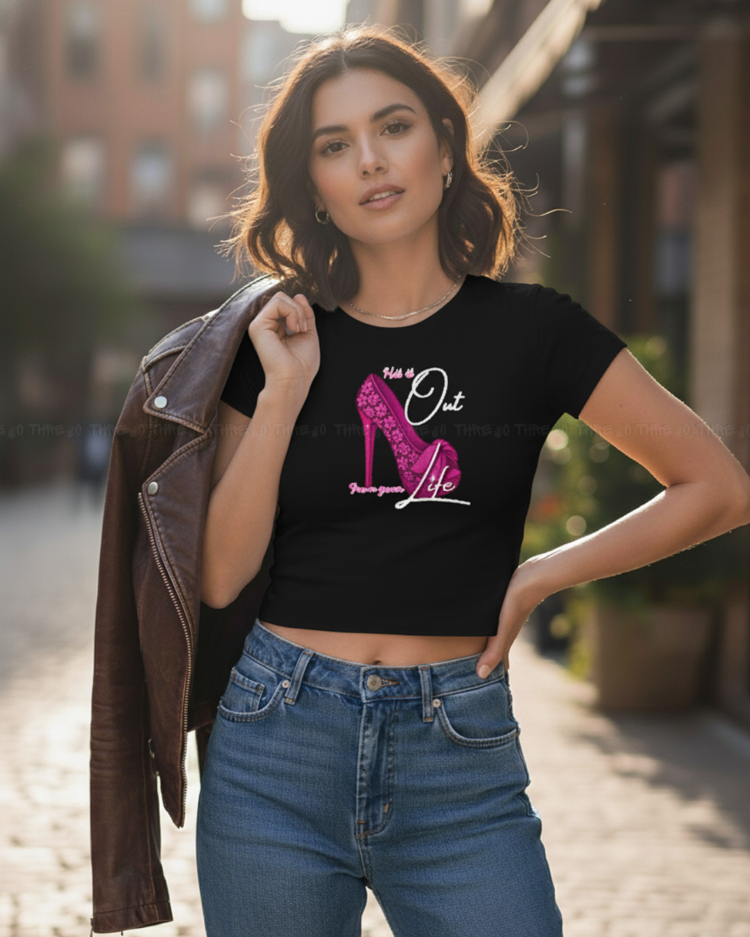 Trendy Women's High Heel Graphic Crop Top – Stylish Fashion Tee with Motivational Quote – Casual Streetwear Shirt for Girls