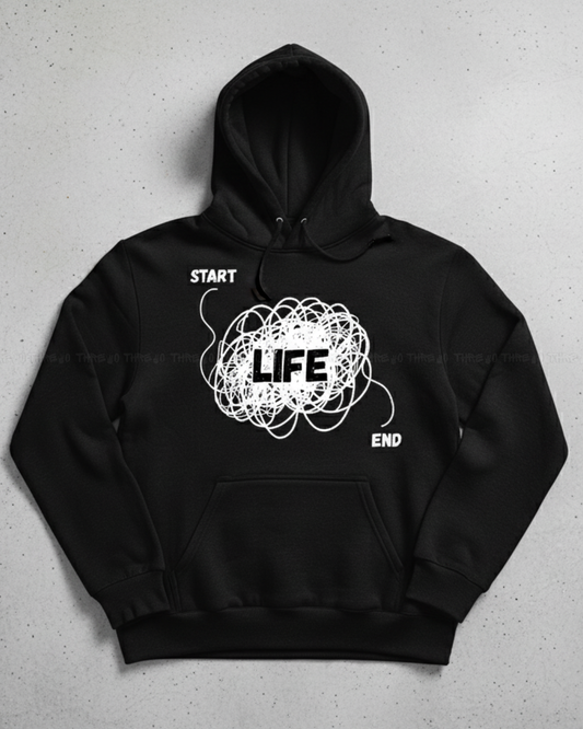 Life Unraveled Unisex Hoodie – Start to End Minimal Graphic Hoodie for Deep Thinkers