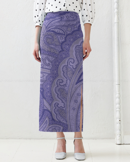 Lavender Paisley Pencil Skirt – Elegant High Waist Bodycon Skirt with Intricate Boho Pattern for Women
