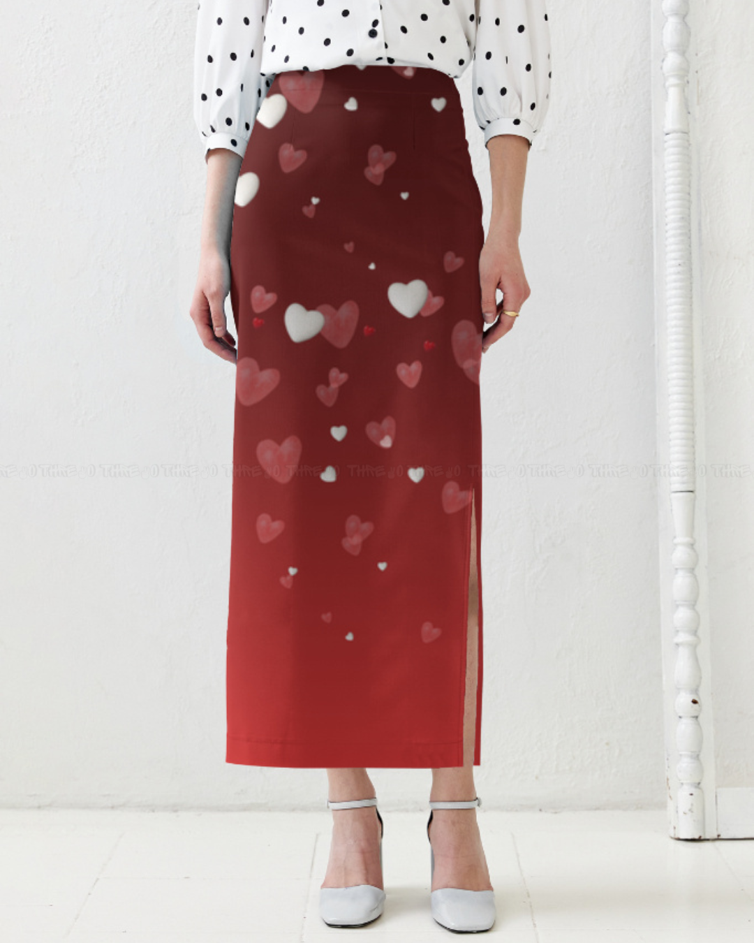 Crimson Hearts Pencil Skirt – Romantic Red Valentine Print for Women