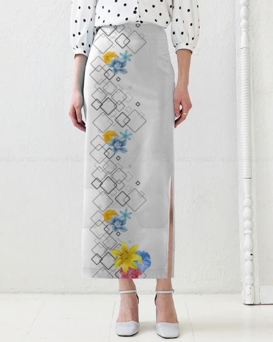 Floral Geometric Print Pencil Skirt for Women – Elegant High Waist Long Skirt
