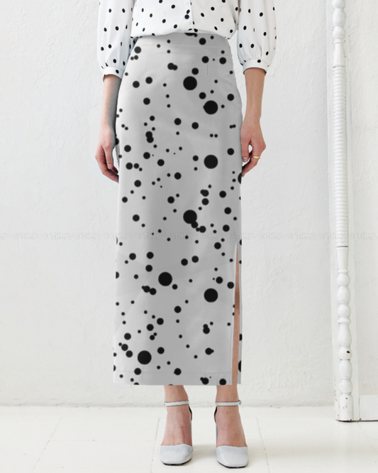 Monochrome Polka Dot Pencil Skirt – Stylish High Waist Bodycon Skirt with Minimal Black Spot Print for Women