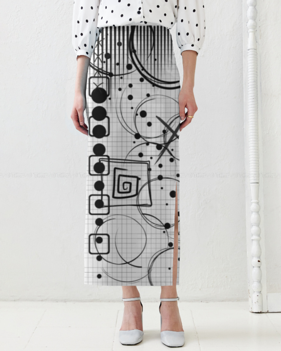 Abstract Geometry Print Women’s Pencil Skirt | High-Waist Graphic Bodycon Skirt