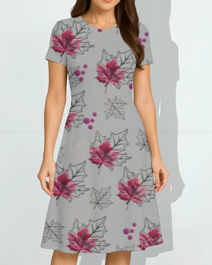 Grey Maple Floral Dress for Women – Elegant Casual Printed Midi Dress